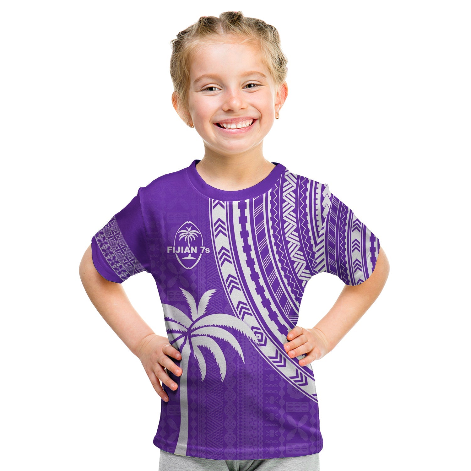 Fiji Rugby Sevens T Shirt KID Fijian 7s Tapa Polynesian Purple LT13 - Polynesian Pride