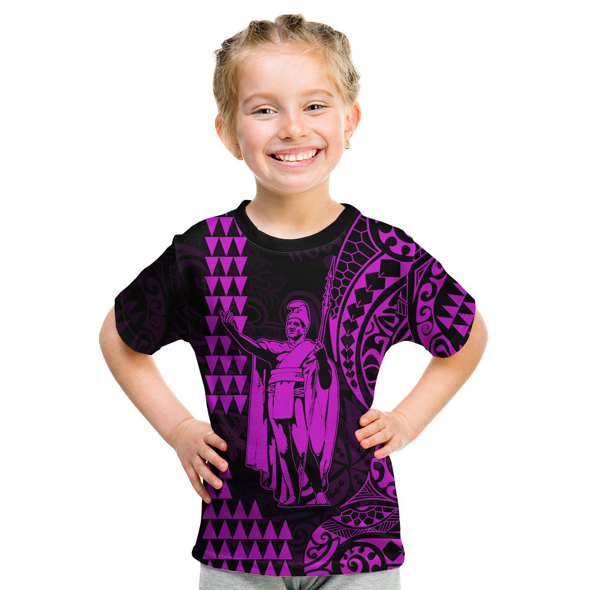 (Custom Text and Number) Hawaii Day Kakau T Shirt KID Proud To Be Hawaiian Purple King Kamehameha and Kanaka Maoli LT13 - Polynesian Pride