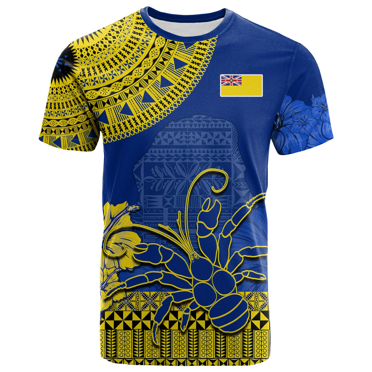 Custom Niue Hiapo T Shirt Rock of Polynesia Tapa Niuean Crab Happy Day LT13 - Polynesian Pride