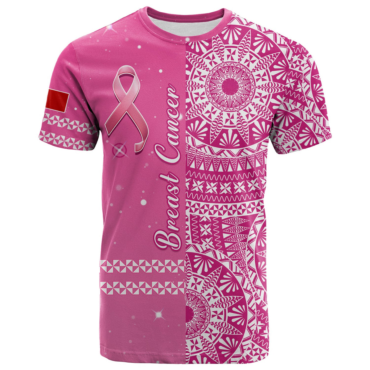 Custom Tonga Breast Cancer T Shirt Tongan Ngatu Pattern No One Fights Alone LT14 - Polynesian Pride