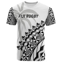 (Custom Text and Number) Fiji Rugby T Shirt Fijian Cibi Dance Tapa Pattern White LT14 - Polynesian Pride