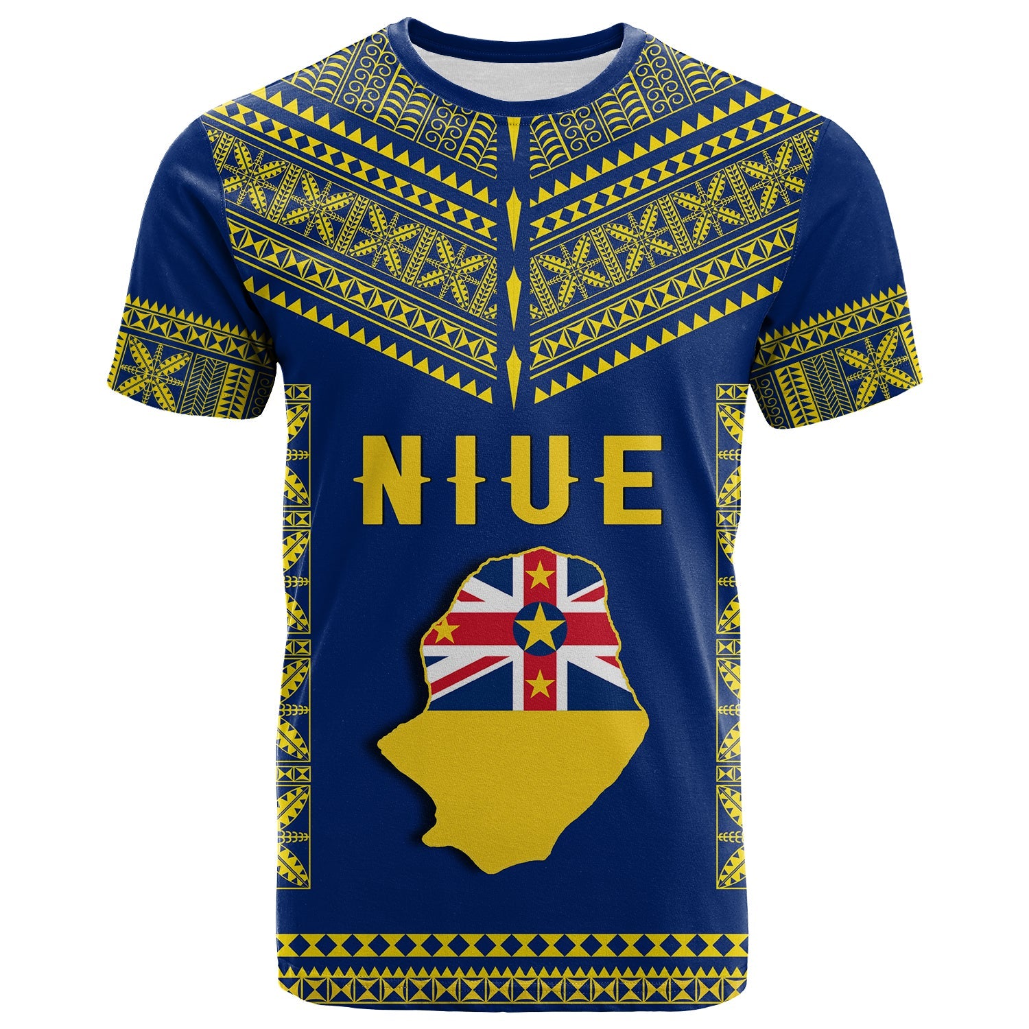 Niue T Shirt Happy Constitution Day Niuean Hiapo Crab With Map LT14 Blue - Polynesian Pride
