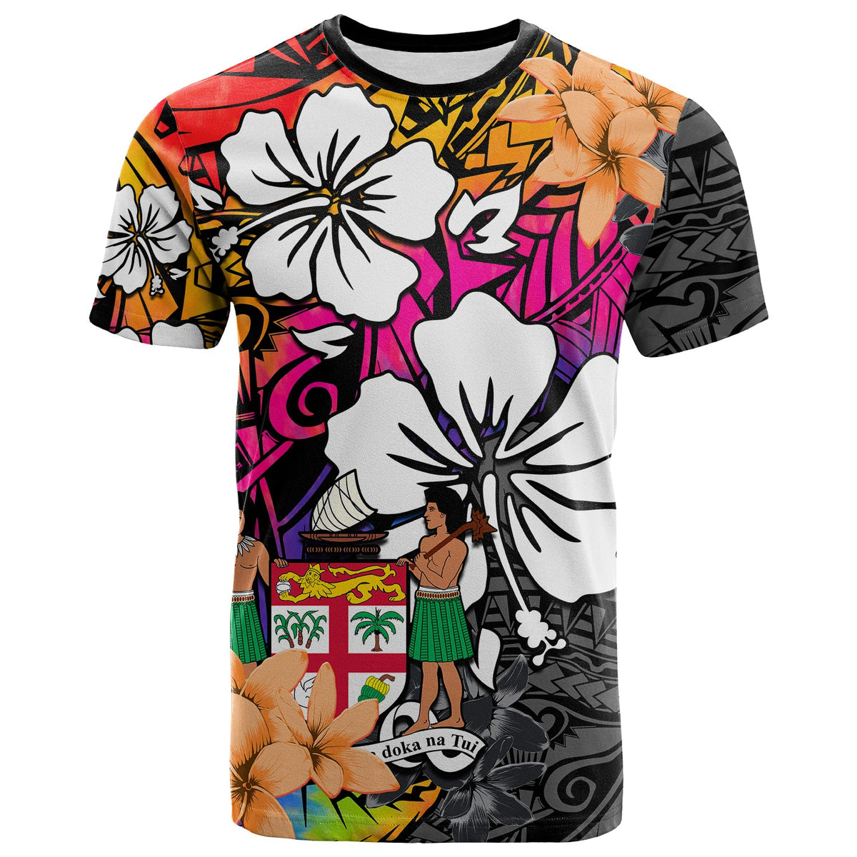 (Custom Text and Number) Fiji Tie Dye T Shirt Polynesian Tribal Creative Tropical Flowers LT13 - Polynesian Pride