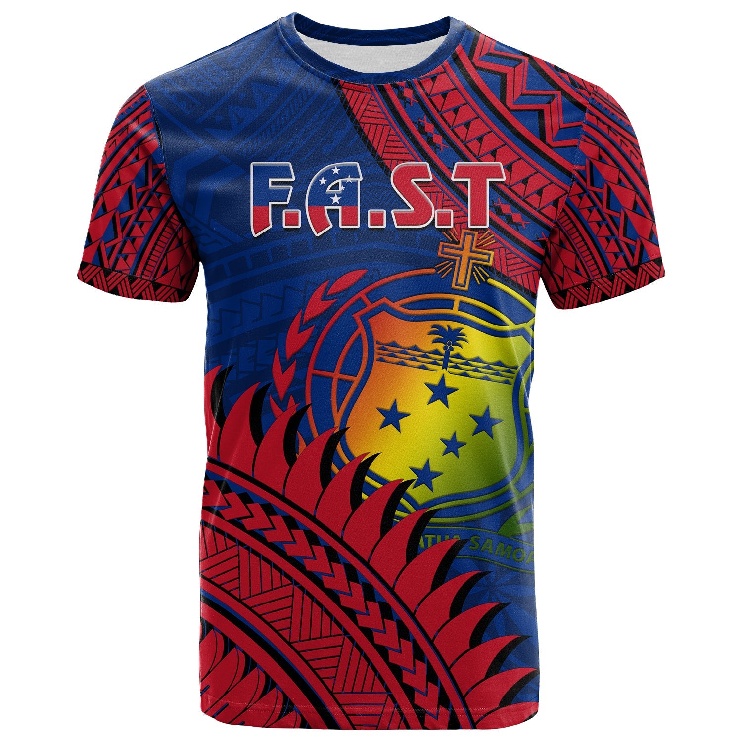 F.A.S.T Samoa T Shirt Samoan Coat of Arms Polynesian Pattern LT14 Blue - Polynesian Pride