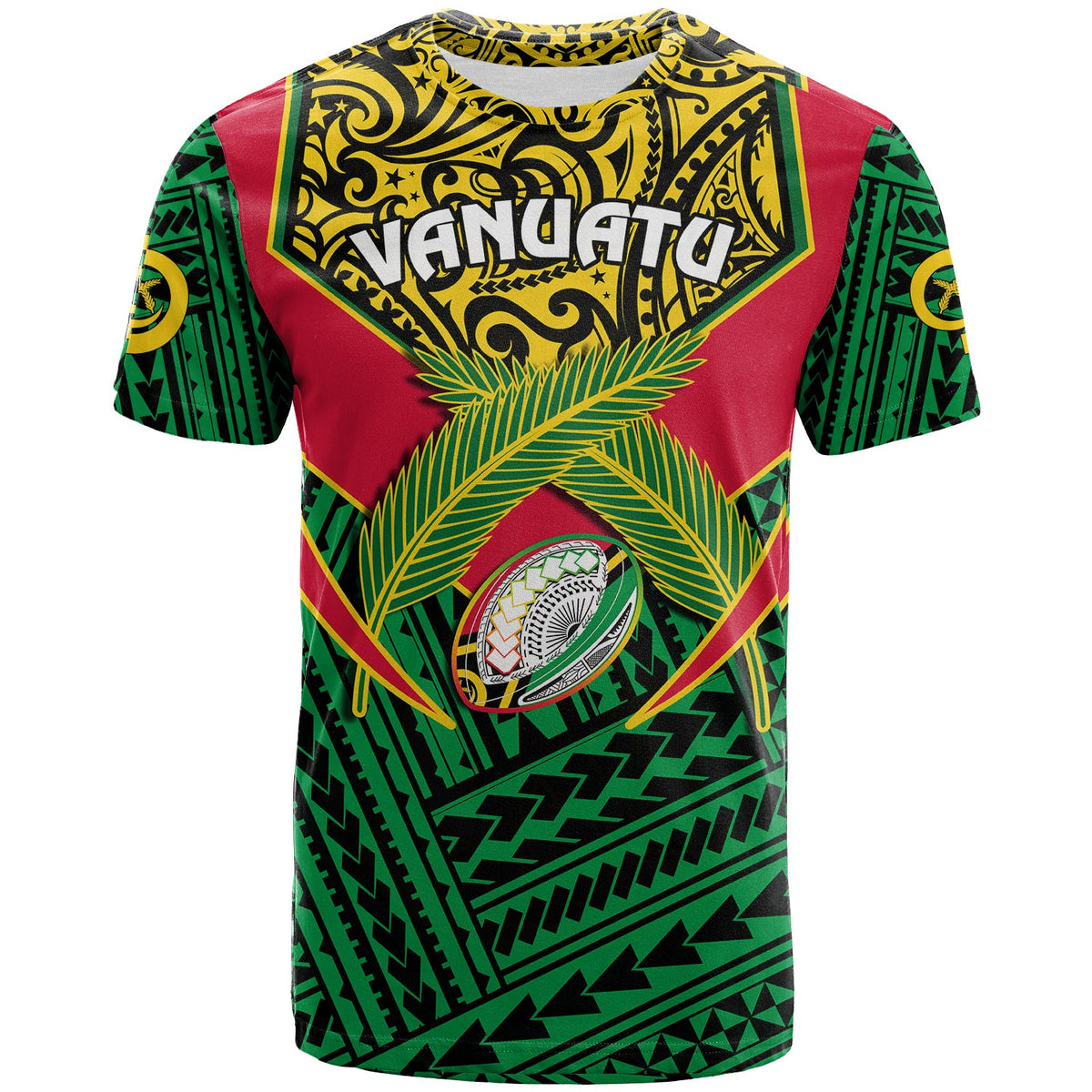 Custom Vanuatu Rugby T Shirt Coat of Arms Polynesian Pattern LT14 - Polynesian Pride