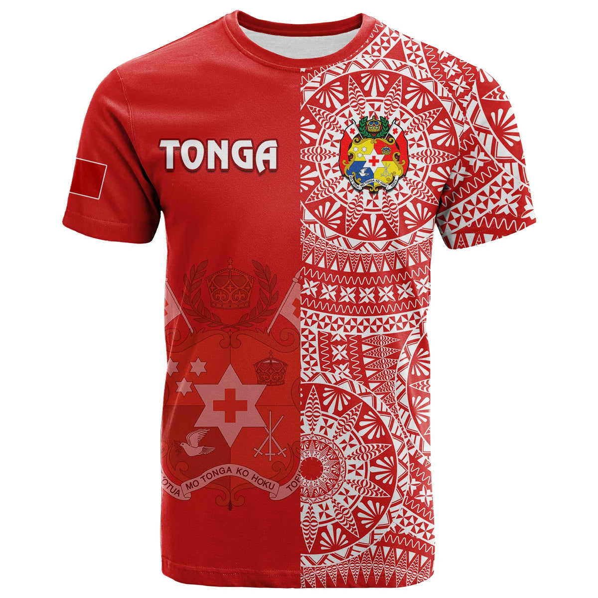 (Custom Text and Number) Tonga T Shirt Tongan Coat of Arms Ngatu Pattern LT14 - Polynesian Pride