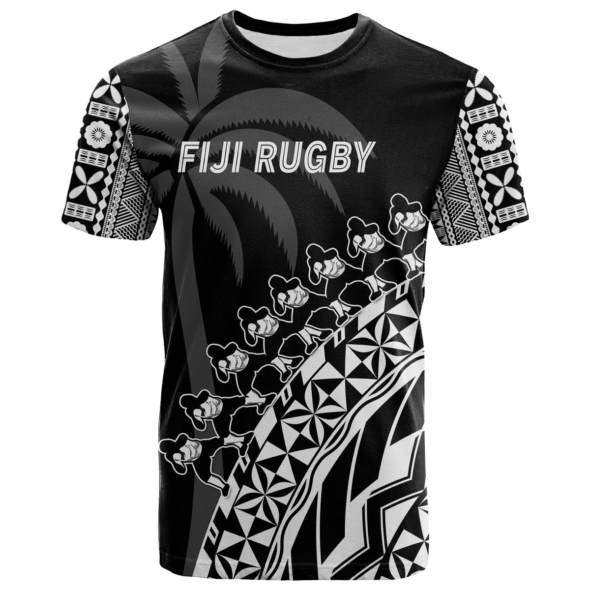 (Custom Text and Number) Fiji Rugby T Shirt Fijian Cibi Dance Tapa Pattern Black LT14 - Polynesian Pride