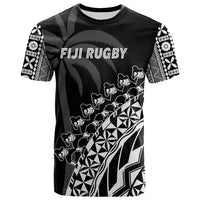(Custom Text and Number) Fiji Rugby T Shirt Fijian Cibi Dance Tapa Pattern Black LT14 - Polynesian Pride