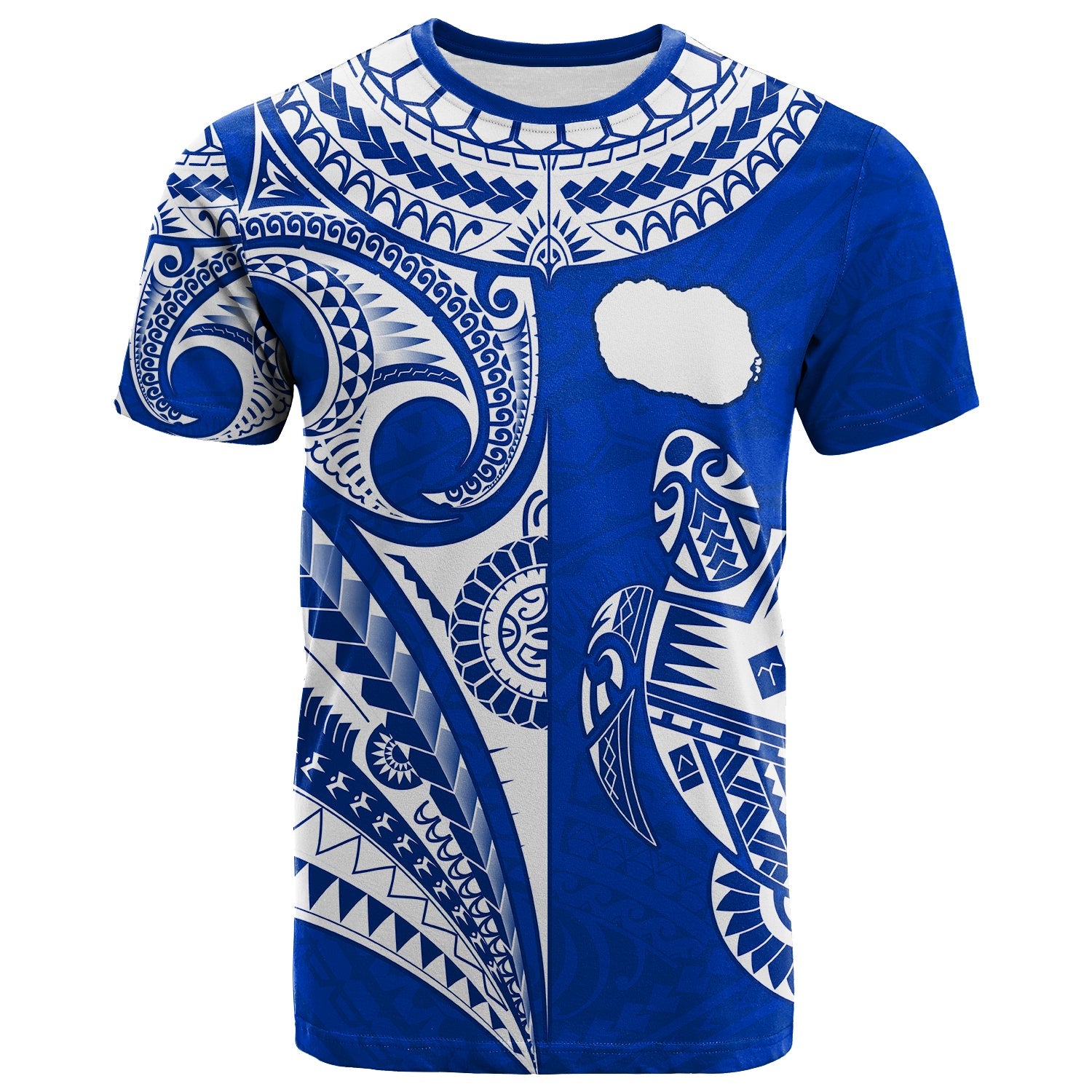 Rarotonga Cook Islands T Shirt Turtle and Map Style Blue LT13 Blue - Polynesian Pride