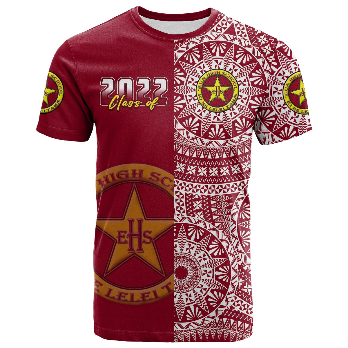 (Custom Text and Number) Tonga Eua High School T Shirt Class of Year Tongan Ngatu Pattern LT14 - Polynesian Pride