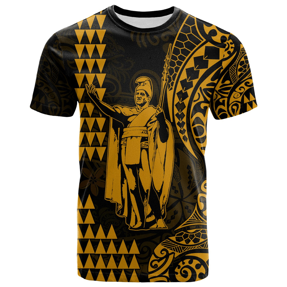 (Custom Text and Number) Hawaii Day Kakau T Shirt Proud To Be Hawaiian Gold King Kamehameha and Kanaka Maoli LT13 - Polynesian Pride