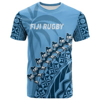 (Custom Text and Number) Fiji Tapa Rugby T Shirt Fijian Cibi Dance Tapa Pattern Blue LT14 - Polynesian Pride