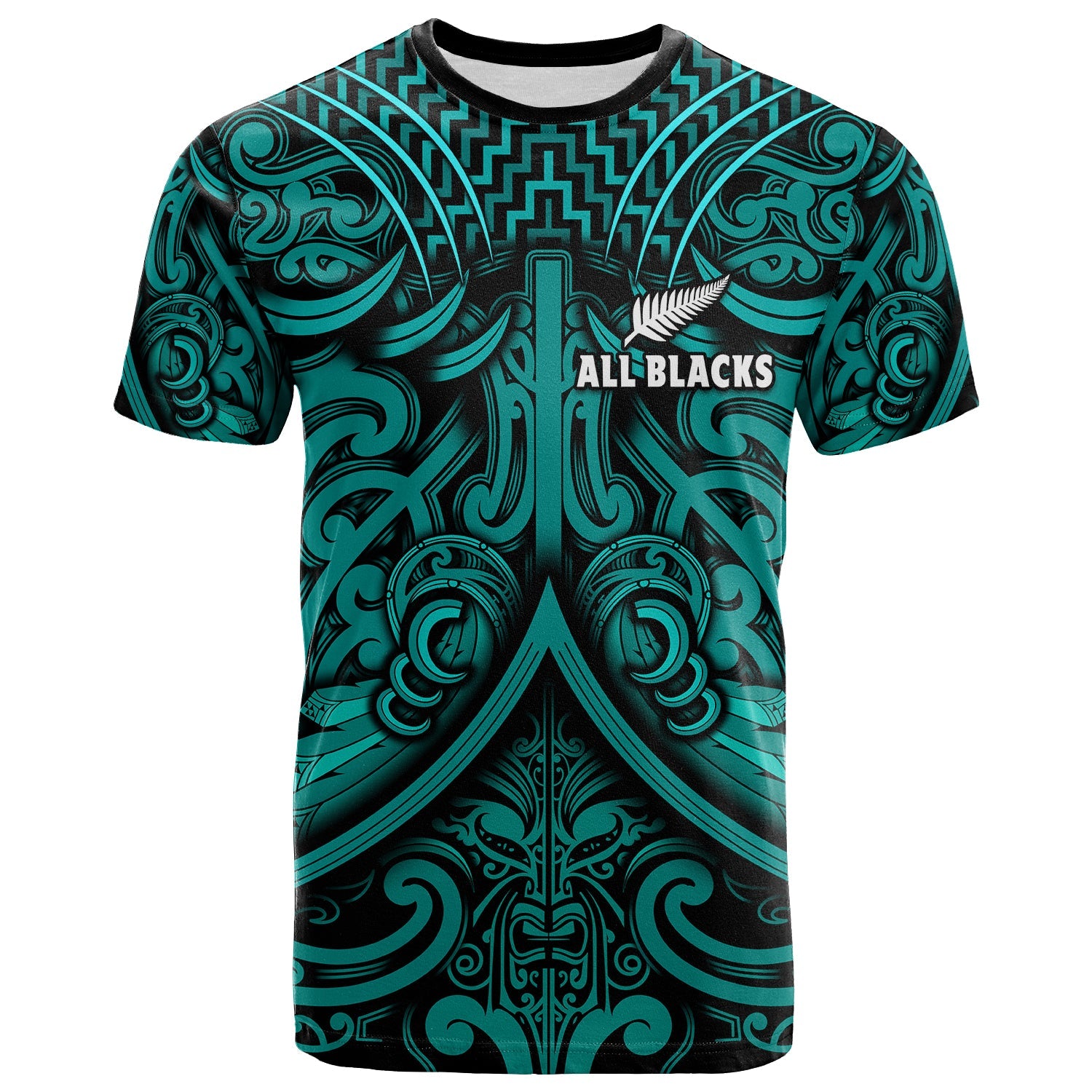 (Custom Text and Number) New Zealand Silver Fern Rugby T Shirt All Black Turquoise NZ Maori Pattern LT13 Turquoise - Polynesian Pride