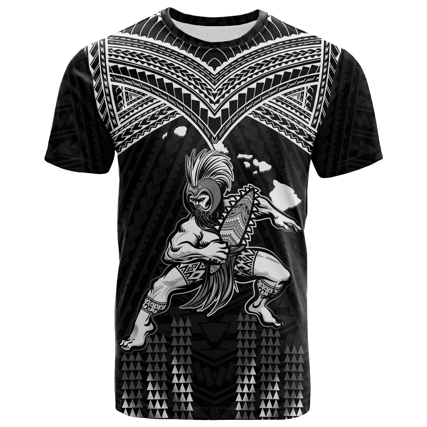 Custom Hawaii T Shirt Hawaiian Warrior With Weapon Polynesian Ver.01 LT14 Black - Polynesian Pride