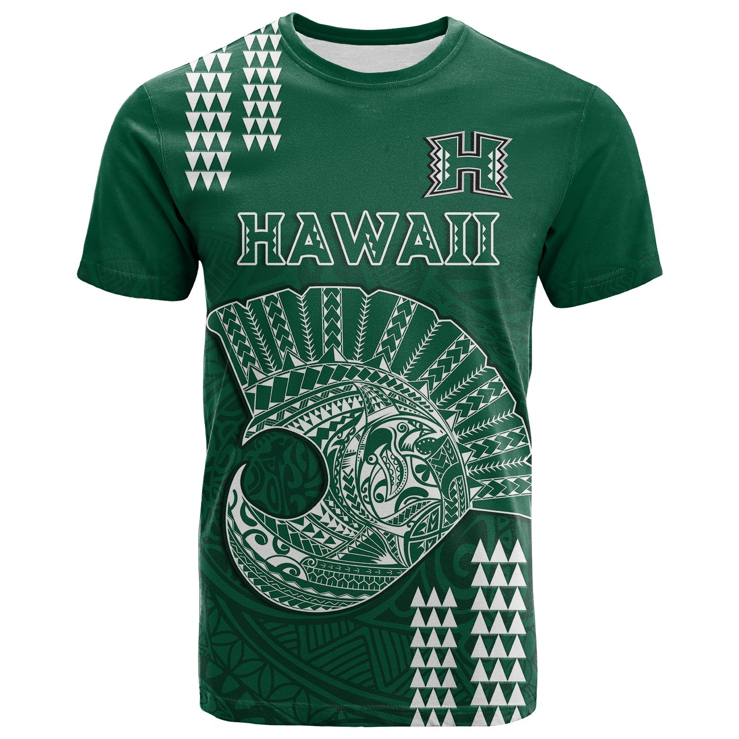 Hawaii Football T Shirt Kakau Rainbow Warriors Helmet LT14 Green - Polynesian Pride