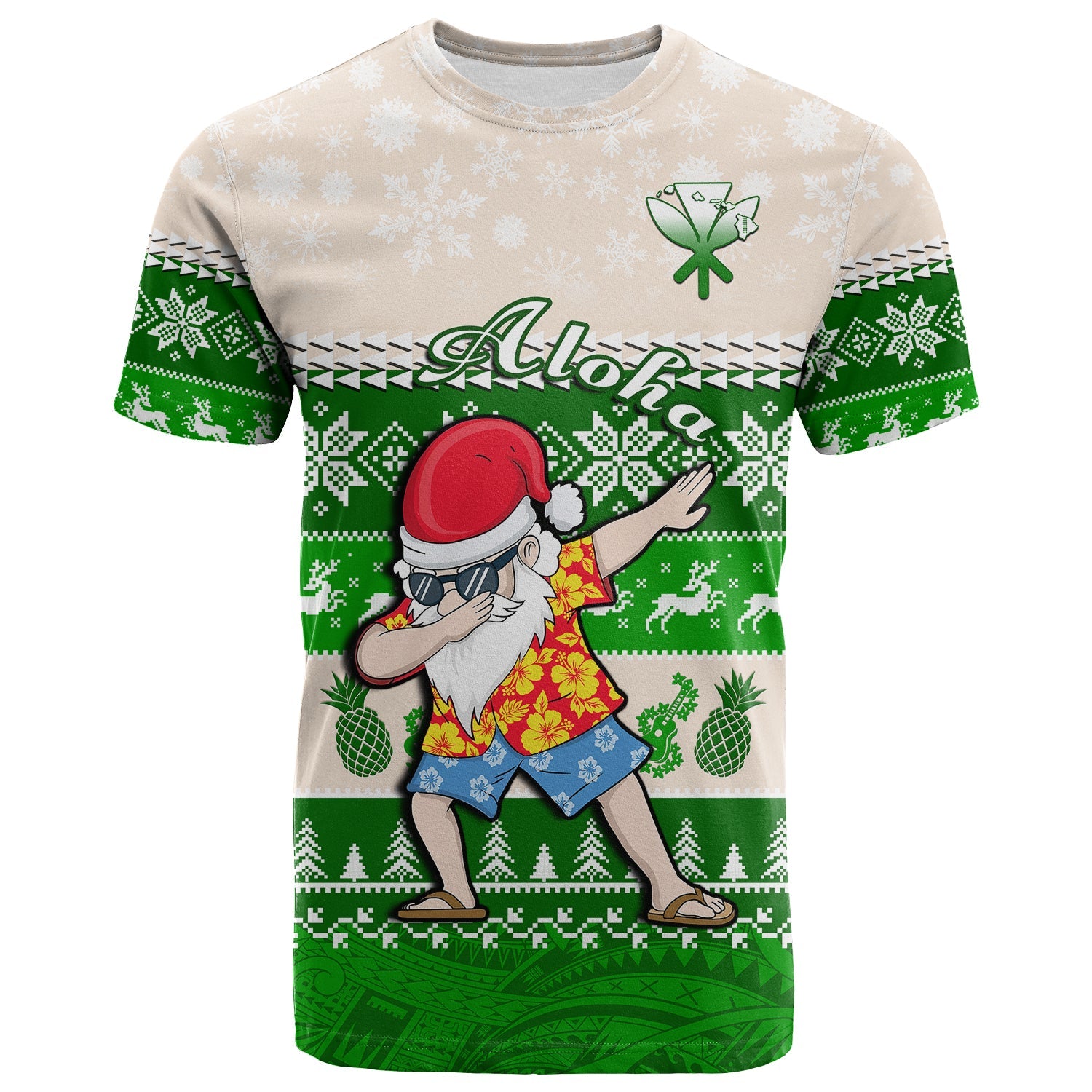 Custom Hawaii Mele Kalikimaka T Shirt Dabbing Santa Green Merry Christmas LT14 Green - Polynesian Pride