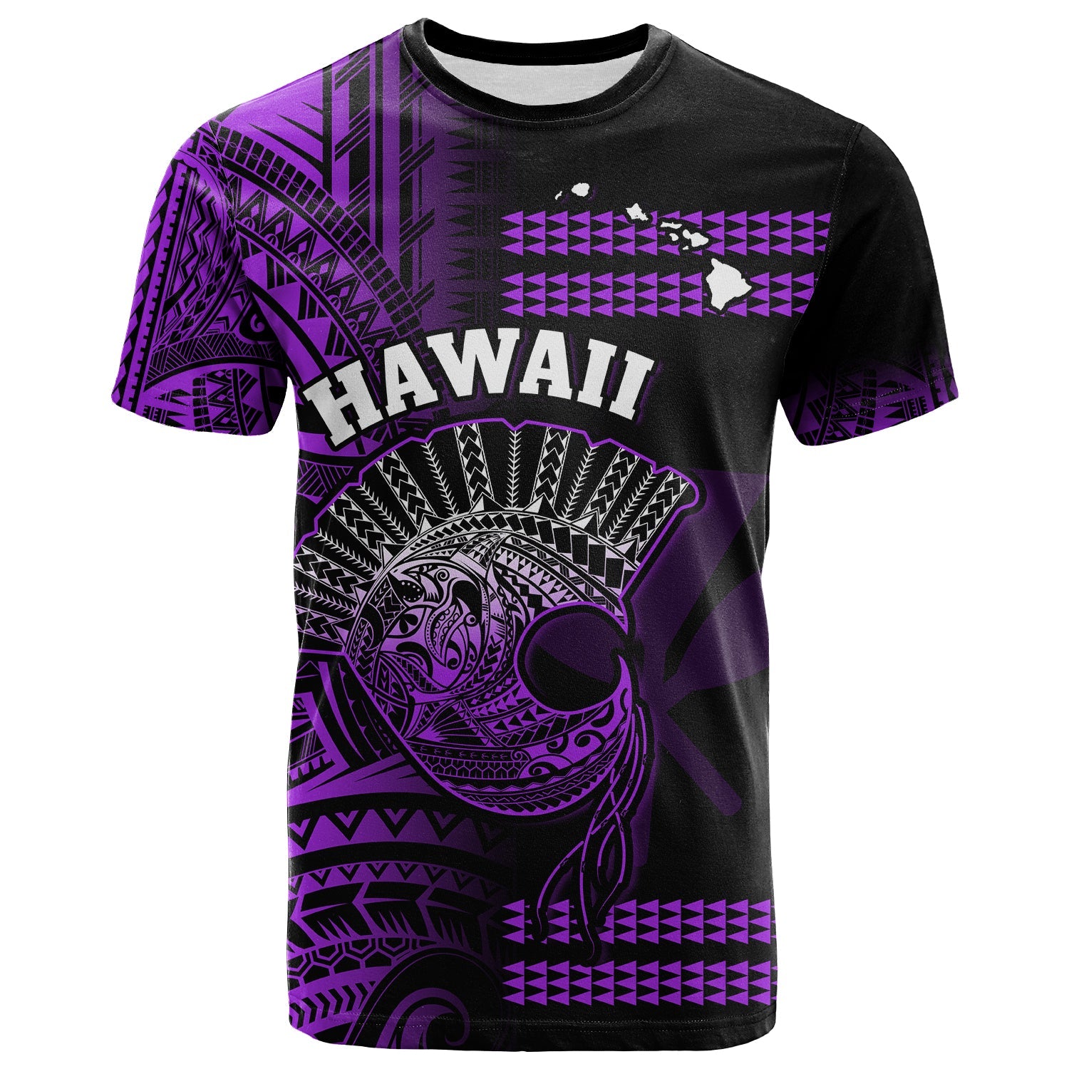 Custom Hawaii T Shirt Kakau Warrior Helmet Gradient Purple Polynesian LT14 Purple - Polynesian Pride