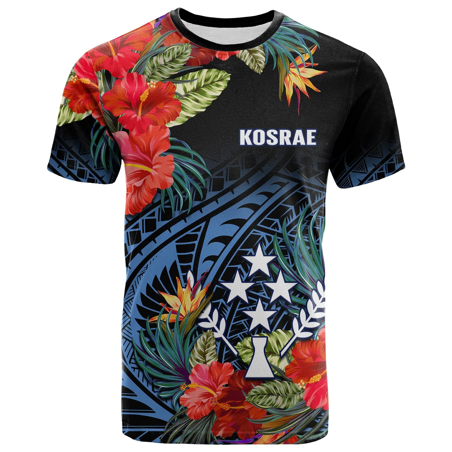 Custom Kosrae State T Shirt FSM Hibiscus Flowers Mix Polynesian LT14 Blue - Polynesian Pride