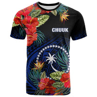 Custom Chuuk State T Shirt FSM Hibiscus Flowers Mix Polynesian LT14 Blue - Polynesian Pride