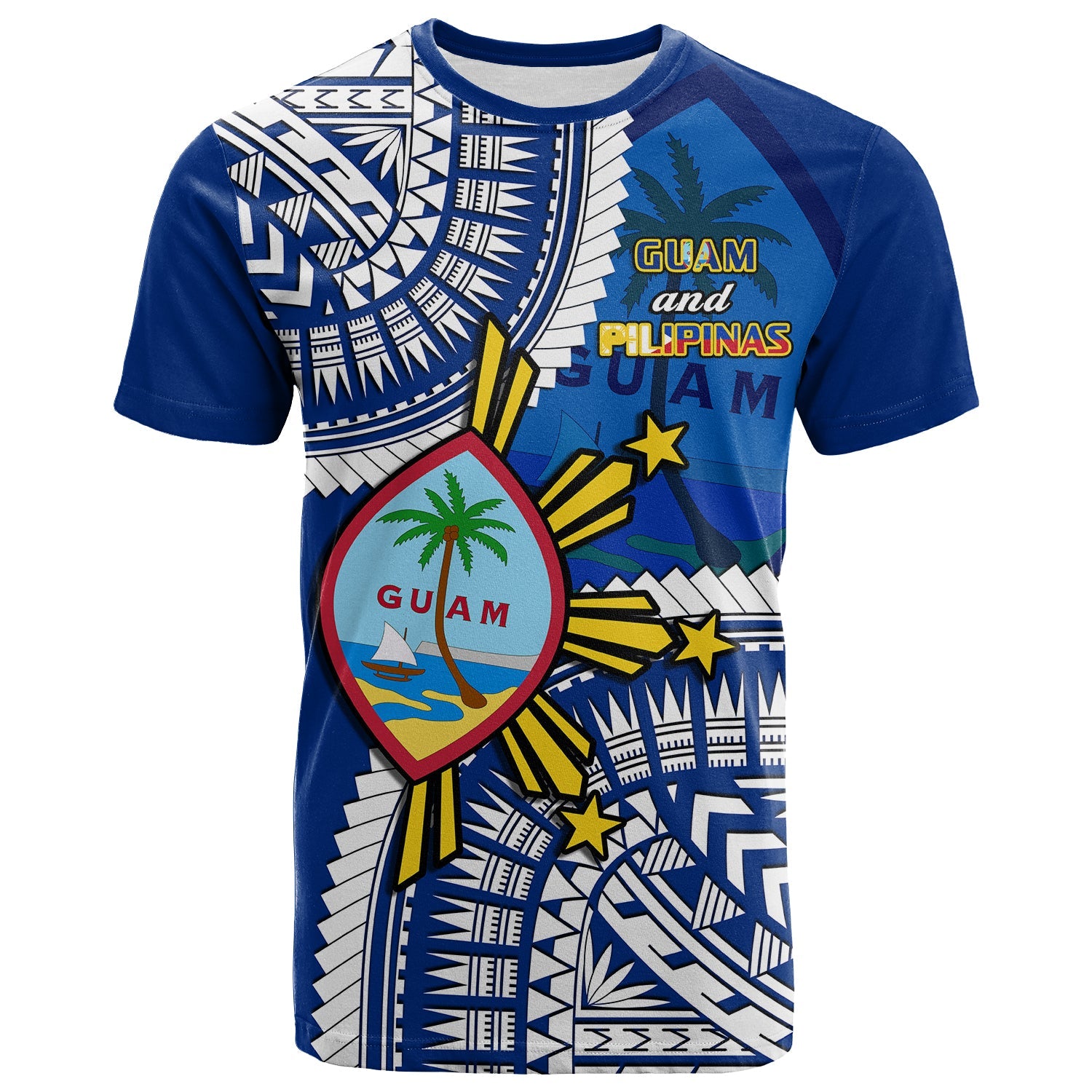 Custom Guam and Philippines T Shirt Guaman Filipinas Together Blue LT14 Blue - Polynesian Pride