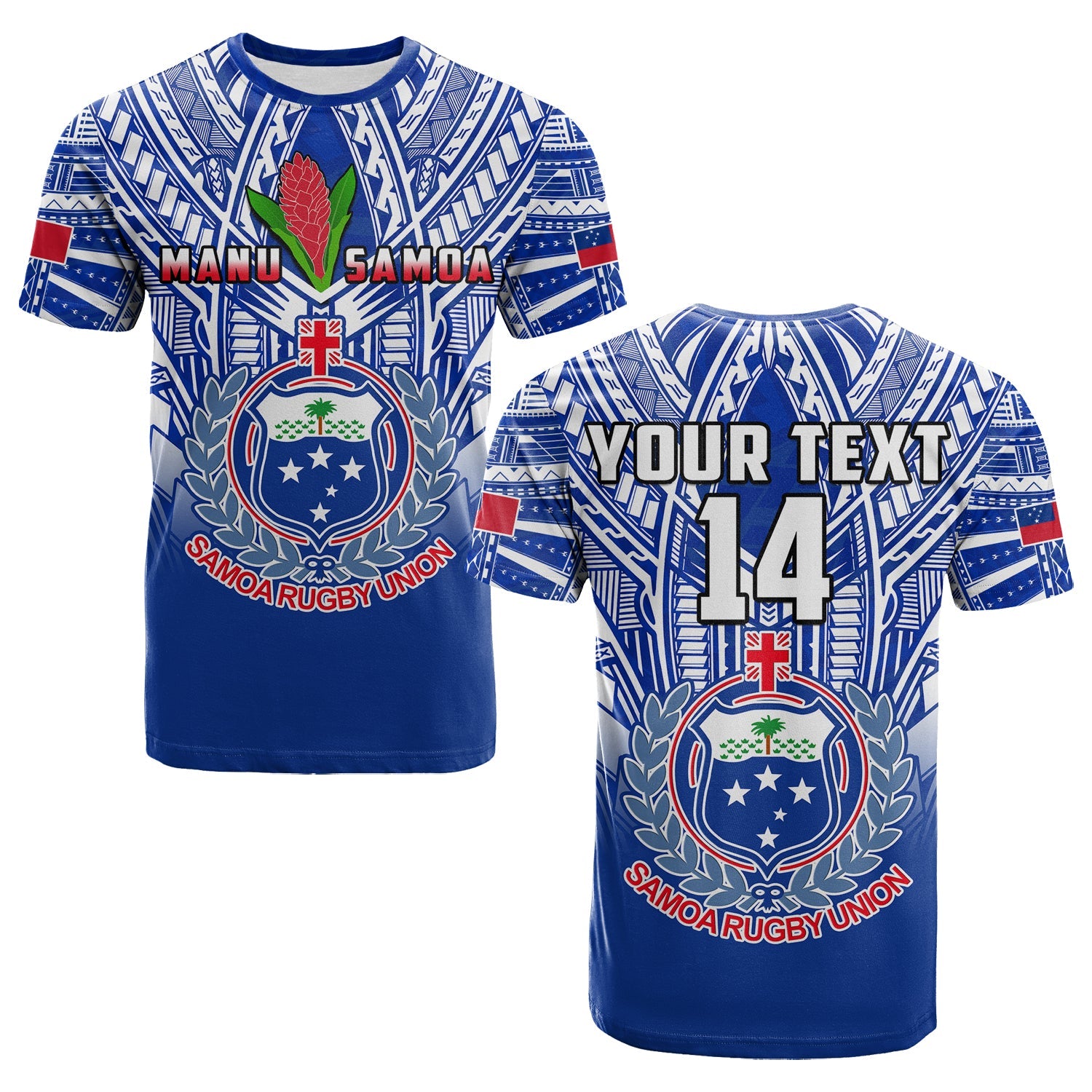 (Custom Text and Number) Samoa Rugby T Shirt Manu Samoa 7s Ginger Blue Polynesian LT14 Blue - Polynesian Pride