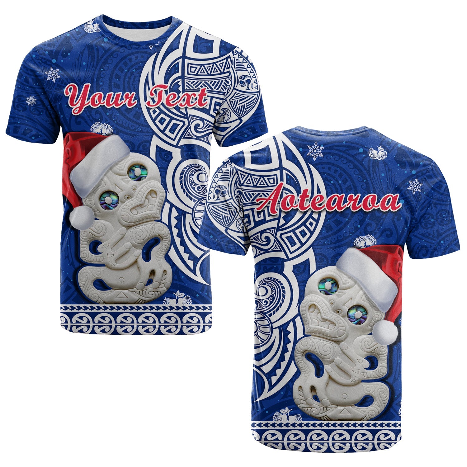 Custom New Zealand Christmas T Shirt Hei Tiki Blue Pohutukawa Meri Kirihimete LT14 Blue - Polynesian Pride