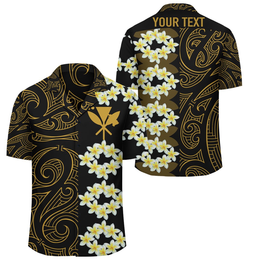 (Personalized) Plumeria Kakau Polynesian - Hawaiian Shirt - Gold - Curtis Style Unisex Gold - Polynesian Pride