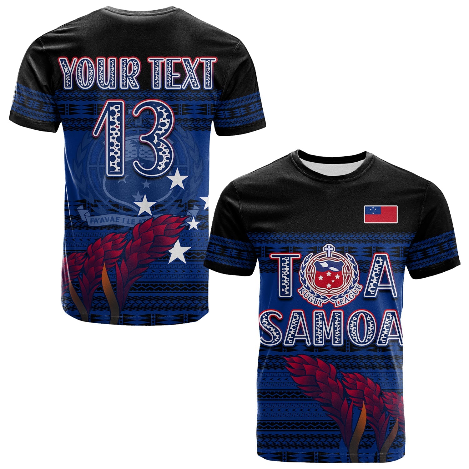 (Custom Text and Number) Toa Samoa Rugby T Shirt Uso Aso Uma Go Champions Blue LT13 Blue - Polynesian Pride