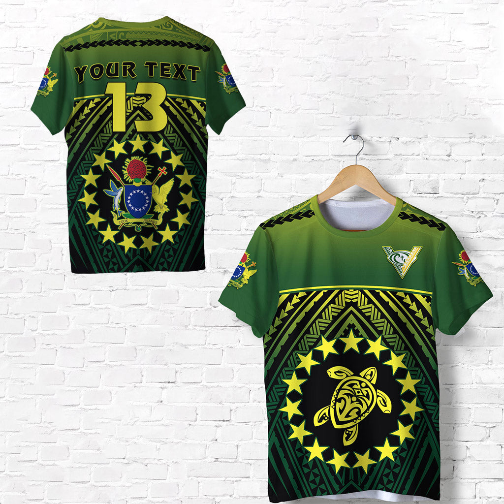 Custom The Kukis T Shirt Cook Islands Rugby Custom Text and Number LT13 Unisex Green - Polynesian Pride