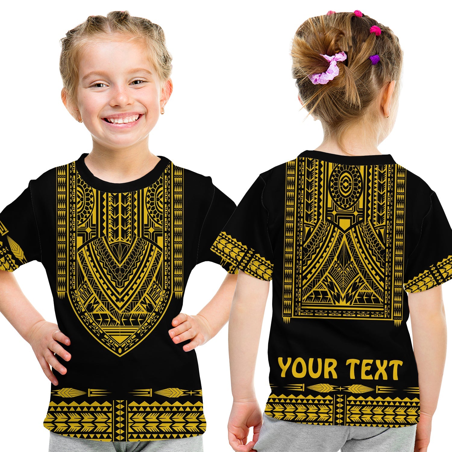 (Custom Personalised) Polynesian T Shirt KID Dashiki With Polynesian Tattoo Royal Golden Version LT14 Youth XL Size14 - Polynesian Pride