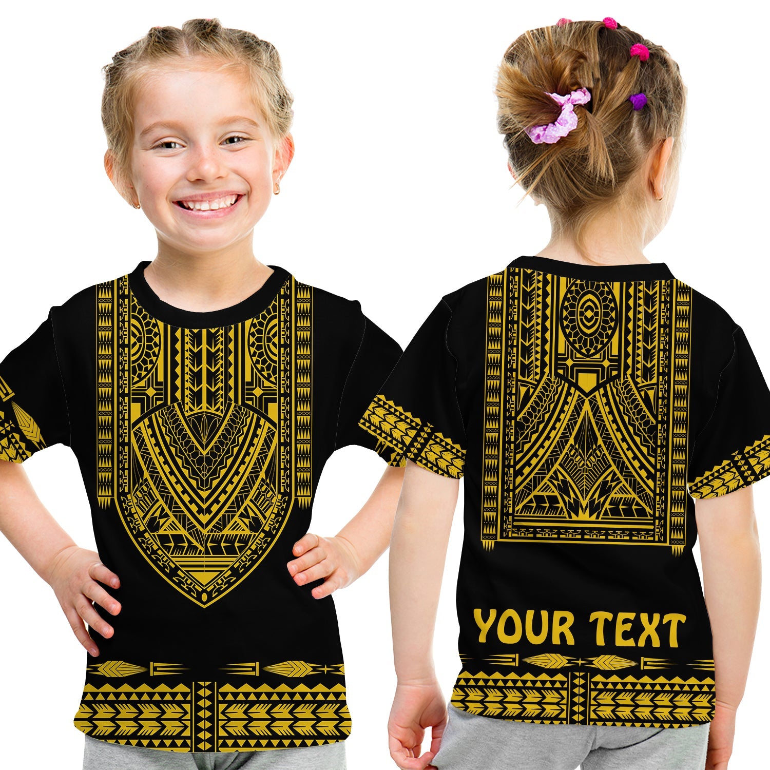 (Custom Personalised) Polynesian T Shirt KID Dashiki With Polynesian Tattoo Royal Golden Version LT14 - Polynesian Pride