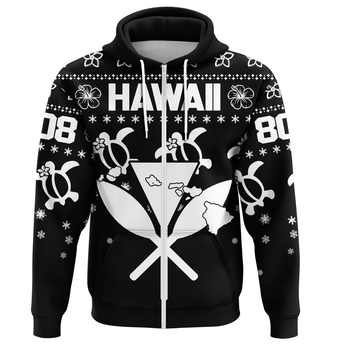 Kanaka Turtle Christmas Pattern Zipper Hoodie Helen Style White - Polynesian Pride