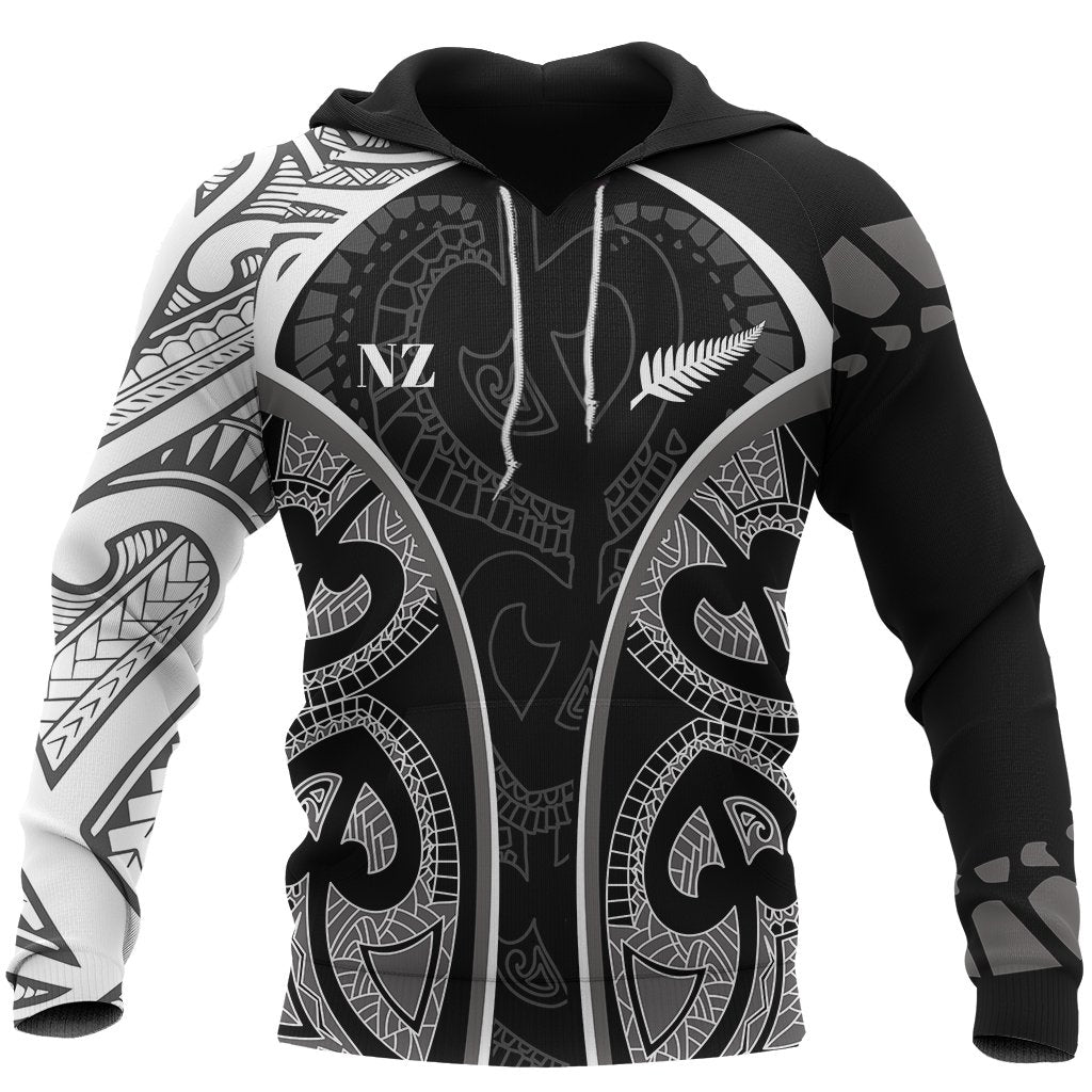 Maori Ta Moko Tattoo Hoodie, Rugby Pullover Hoodie Unisex Black - Polynesian Pride