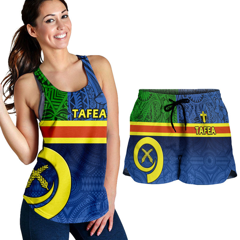 Vanuatu Tafea Province Day Combo Racerback Tank and Women Short Tafea Flag Color Style LT9 Blue - Polynesian Pride