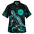 Tahiti Matching Dress and Hawaiian Shirt with Polynesian Turtle and Blooming Hibiscus Turquoise - Polynesian Pride