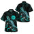 Tahiti Matching Dress and Hawaiian Shirt with Polynesian Turtle and Blooming Hibiscus Turquoise - Polynesian Pride