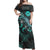 Tahiti Matching Dress and Hawaiian Shirt with Polynesian Turtle and Blooming Hibiscus Turquoise - Polynesian Pride