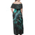 Tahiti Off Shoulder Long Dress - Tahiti Coat Of Arms With Polynesian Turtle Blooming Hibiscus Turquoise - Polynesian Pride