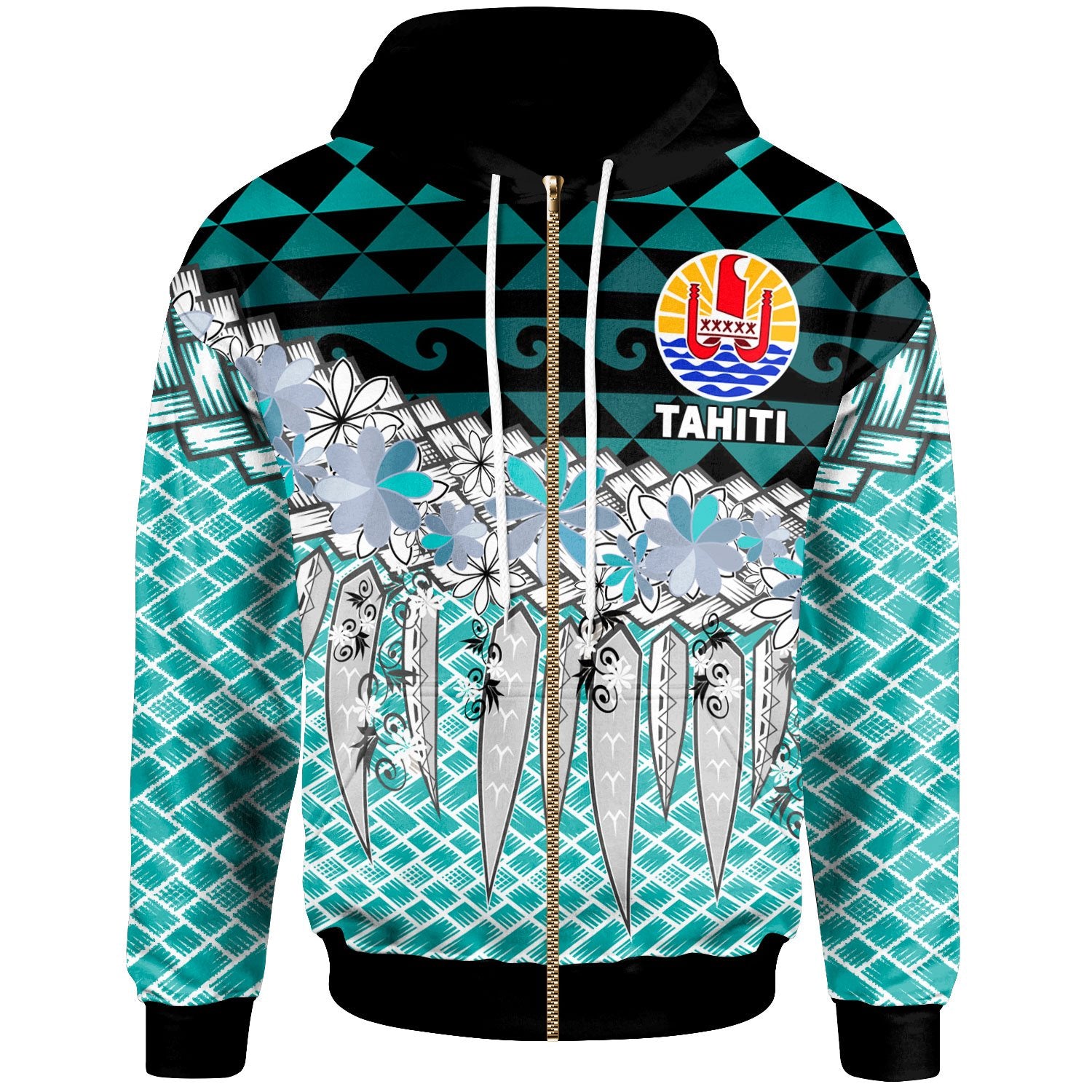 Tahiti Zip Hoodie Coconut Leaves Weave Pattern Blue Unisex Blue - Polynesian Pride