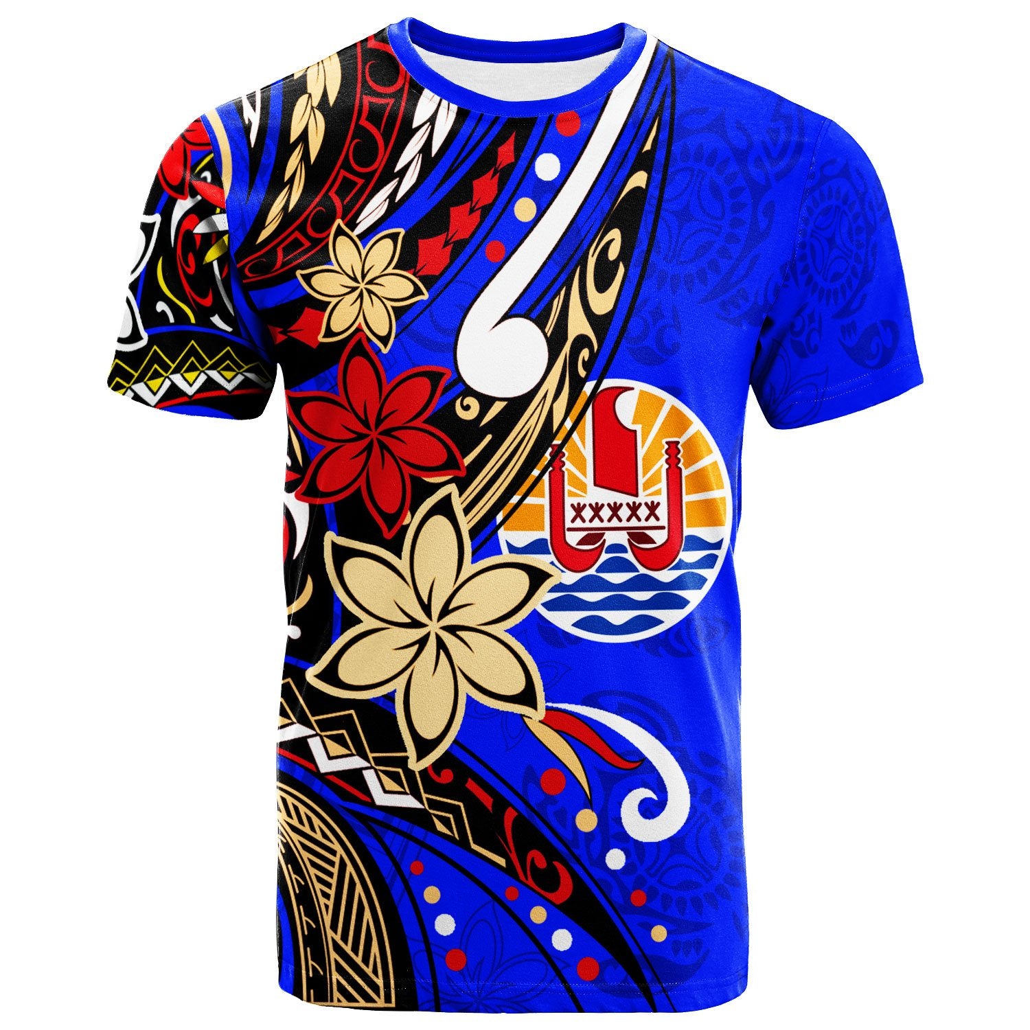 Tahiti T Shirt Tribal Flower With Special Turtles Dark Blue Color Unisex Dark Blue - Polynesian Pride