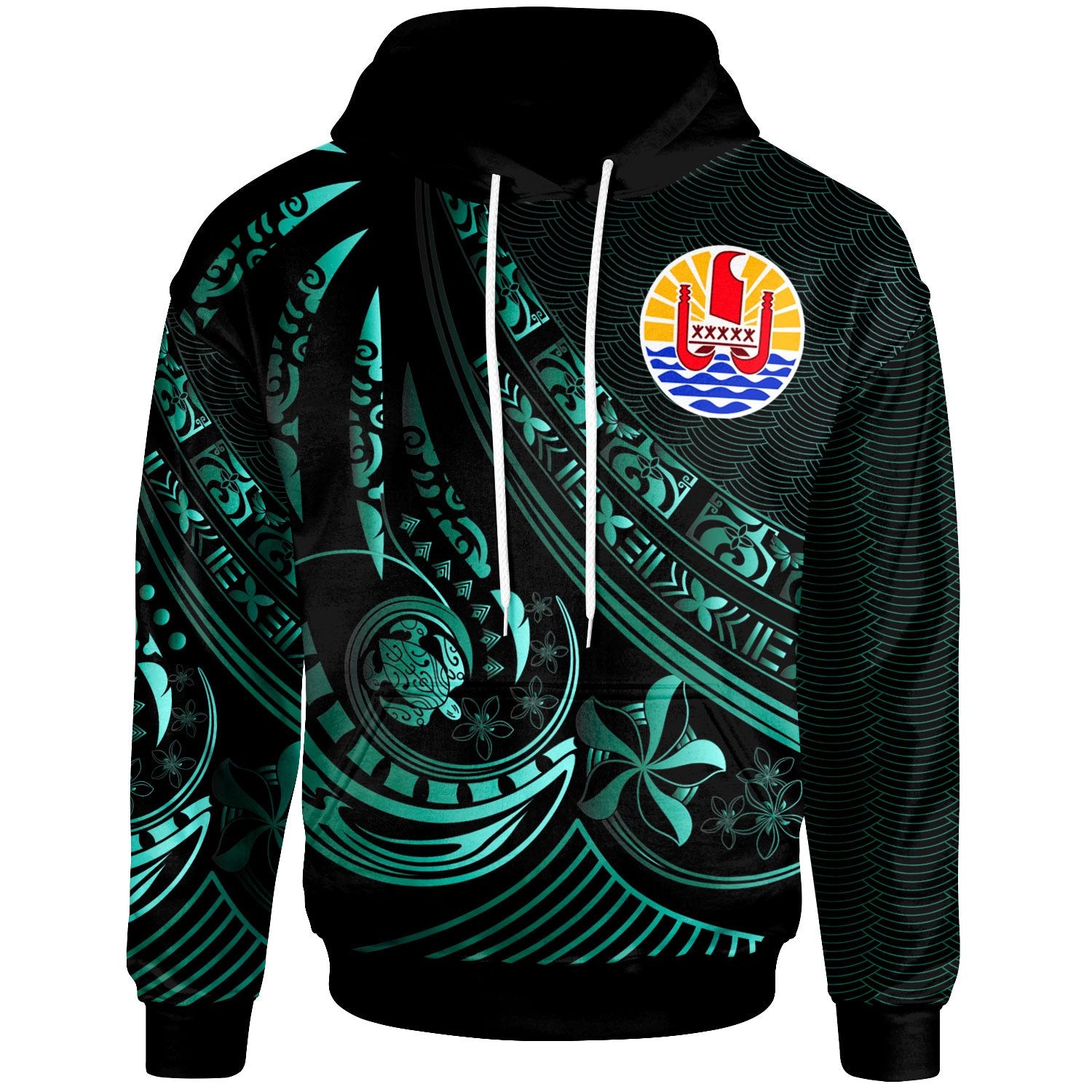 Tahiti Hoodie The Flow of The Ocean Unisex Green - Polynesian Pride