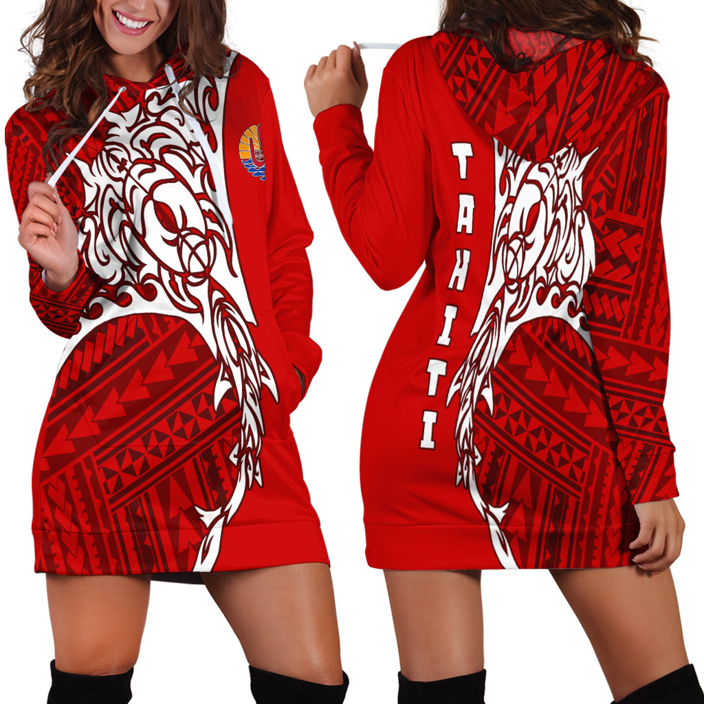 Tahiti French Polynesian Manta Spirit Guardian Tribal Pattern Hoodie Dress LT7 Red - Polynesian Pride