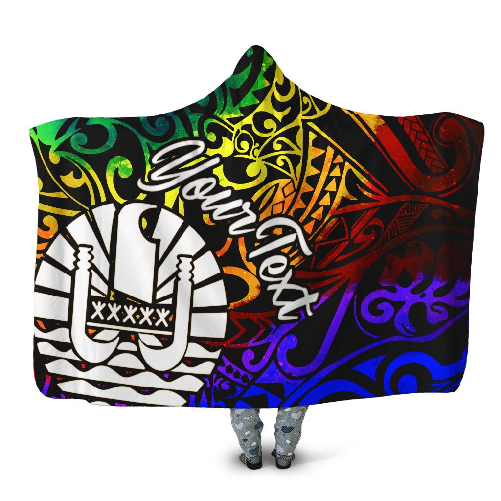 Tahiti Custom Personalised Hooded Blanket - Rainbow Polynesian Pattern Hooded Blanket Rainbow - Polynesian Pride