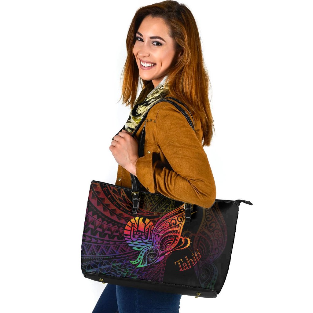 Tahiti Leather Tote - Butterfly Polynesian Style Black - Polynesian Pride