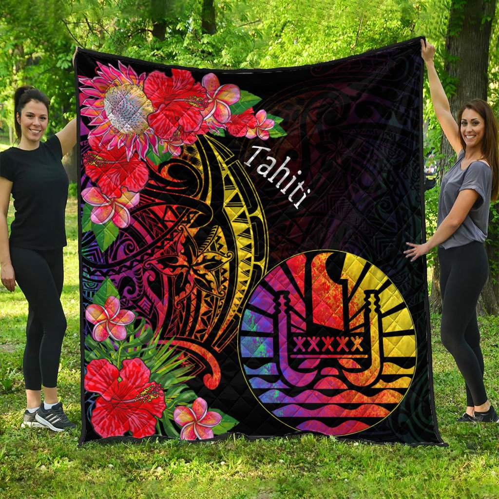 Tahiti Premium Quilt - Tropical Hippie Style Black - Polynesian Pride