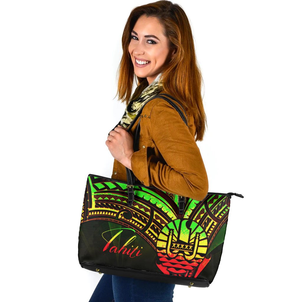 Tahiti Leather Tote - Reggae Color Cross Style Black - Polynesian Pride