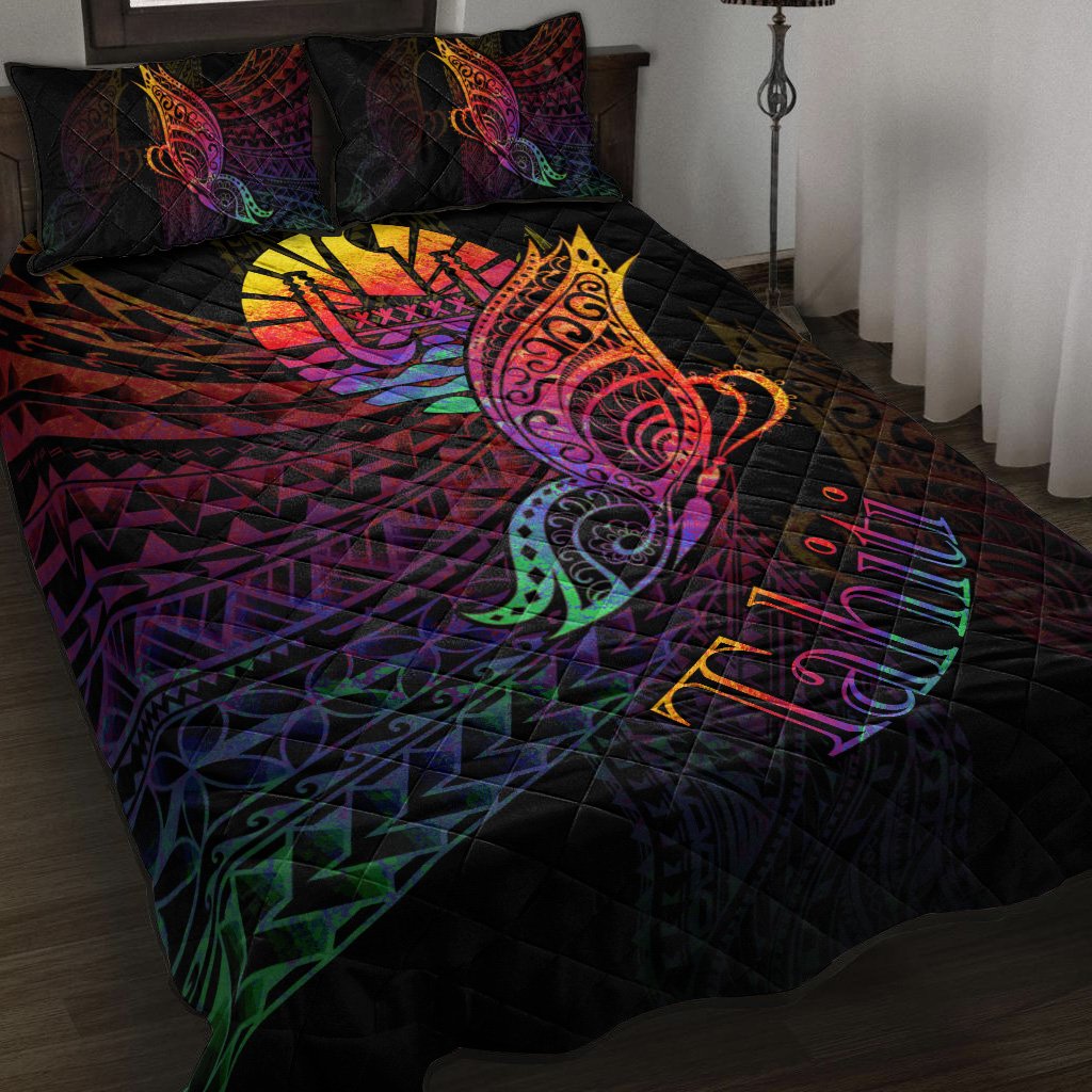 Tahiti Quilt Bed Set - Butterfly Polynesian Style Black - Polynesian Pride