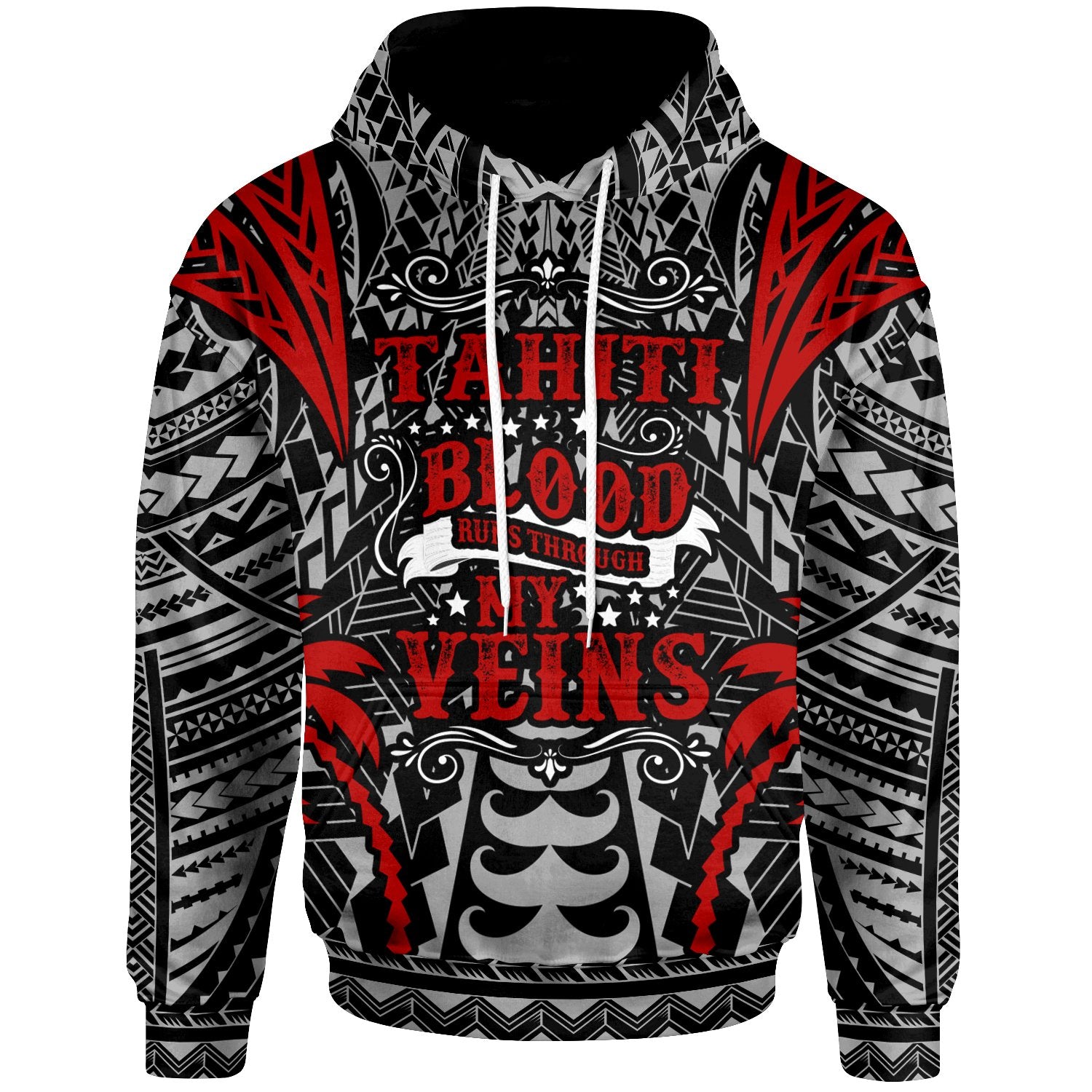 Tahiti Hoodie Blood Runs Through My Veins Style Flag Unisex White - Polynesian Pride