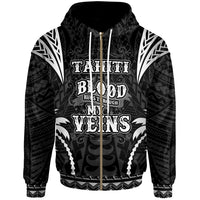 Tahiti Zip up Hoodie Blood Runs Through My Veins Style Black Unisex Black - Polynesian Pride
