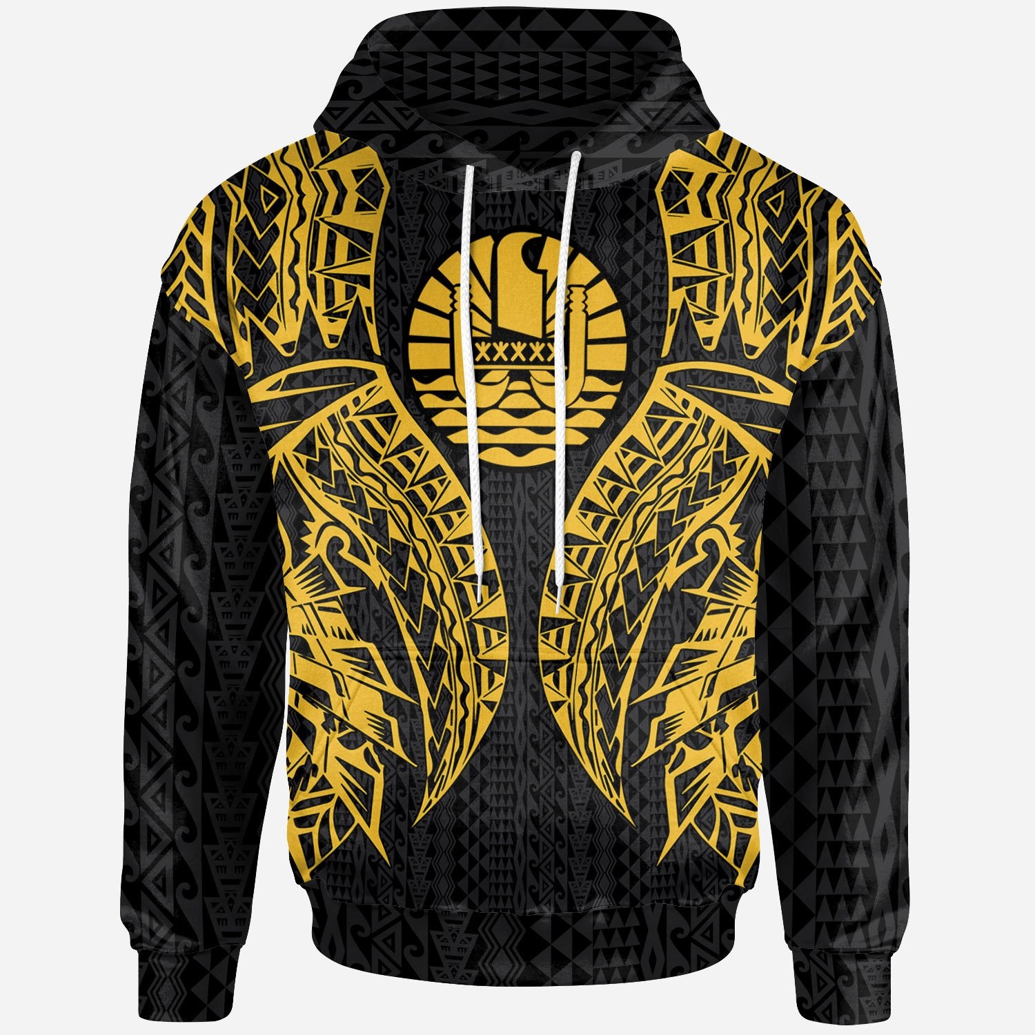 Tahiti Zip up Hoodie Polynesian Lion Head Gold Style Unisex Gold - Polynesian Pride